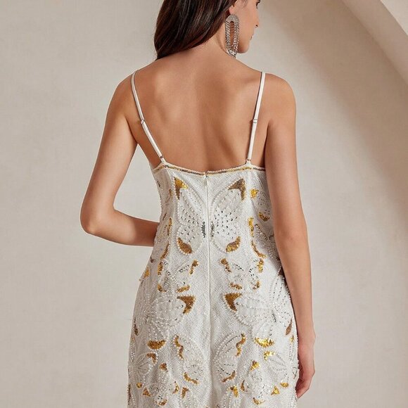 White Party Women's Design Sexy Sleeveless Embroidered Floral Dress - Picture 3 of 6